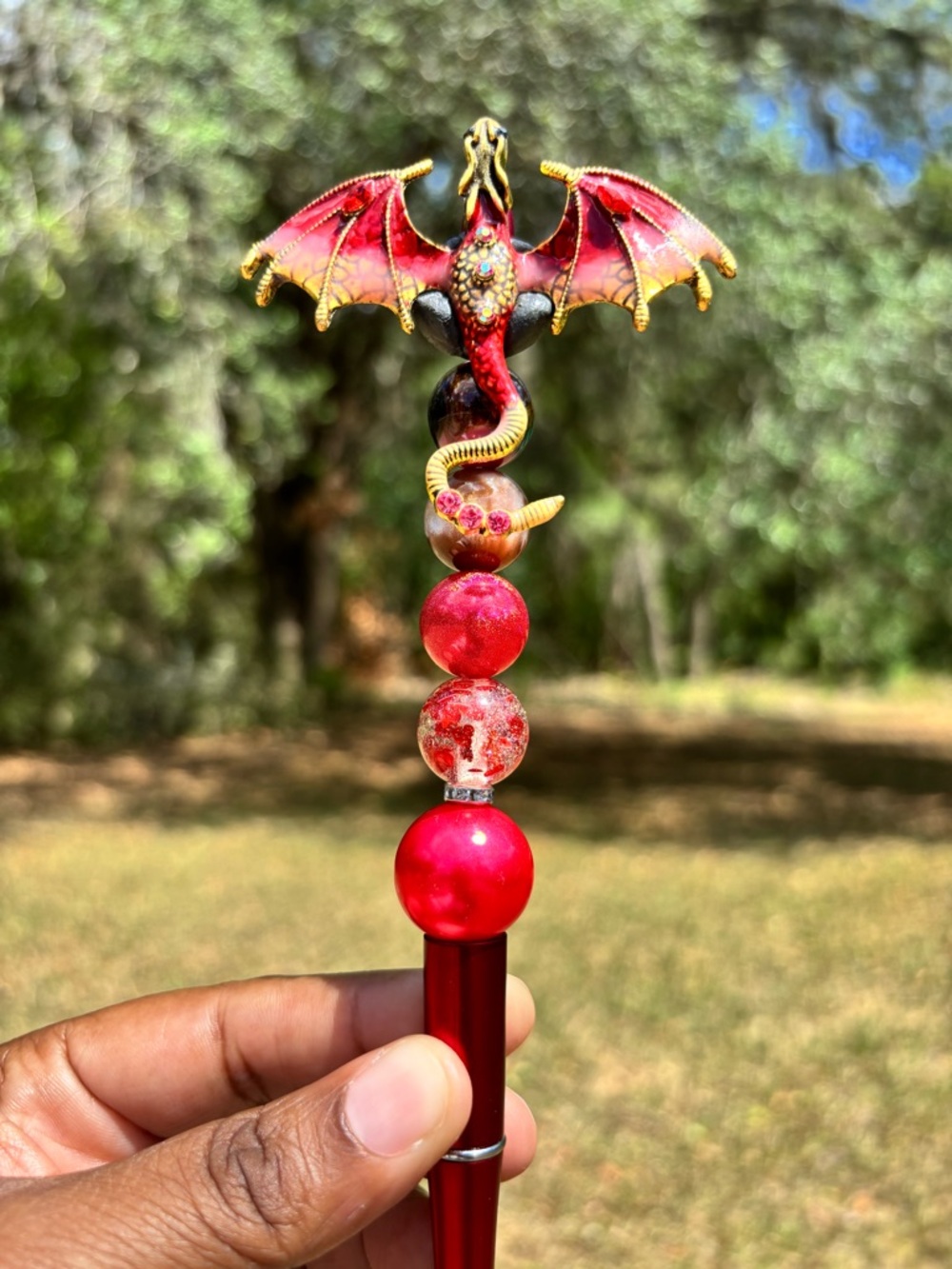 Handcrafted Red Dragon Beaded Pen - Picture 2 of 3
